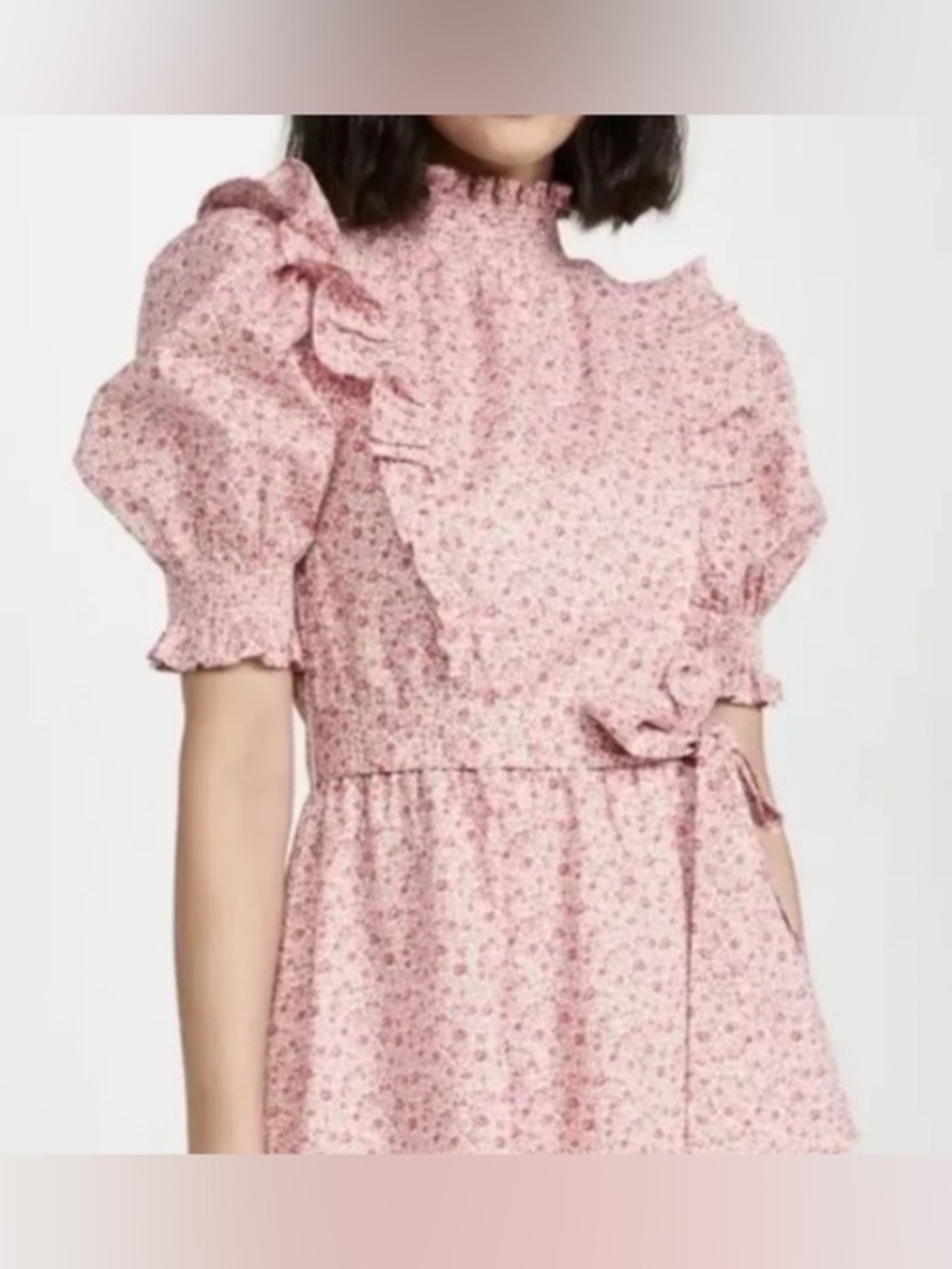 NWOT ENGLISH FACTORY SAMPLE Puff Sleeve Floral Mini - High Neck + Ruffled